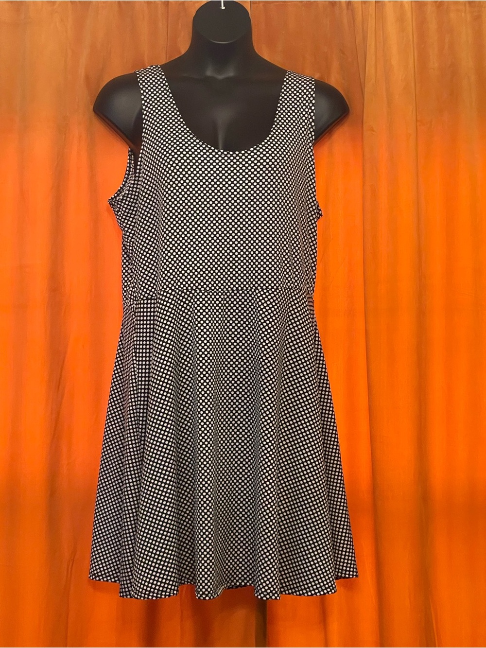 Bobbie Brooks Plus Size 2X Polka Dot Skater Dress Black White Sleeveless Scoop